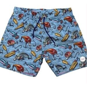 Psycho Tuna Crankbait Fishing Lures Swim Trunks Board 4 Way Shorts Blue Large